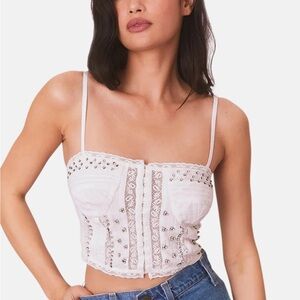 LoveShackFancy White Embellished Crop Top